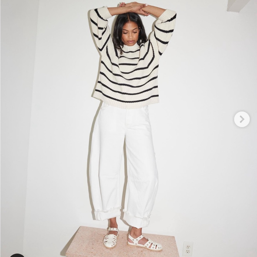 APIECE APART ECO NUEVA MEREL SWEATER IN BLACK AND CREAM STRIPE SIZE M